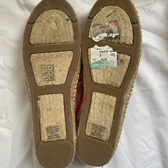 TORY BURCH Slip-On Flat Espadrille Linen Red/Pink Stripes